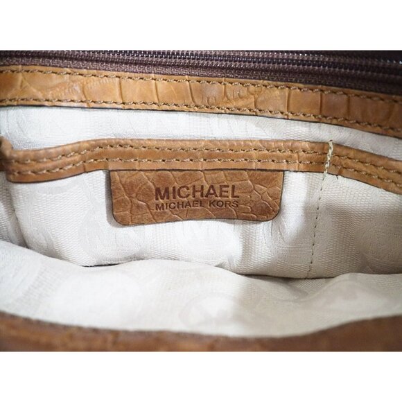 Michael Kors Caramel Brown Alligator Embossed Flap Bag Gold Lock & Chain Strap - Picture 10 of 12